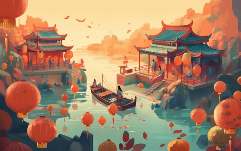 中国风建筑喜庆节日插画背景,插画/手绘图,插画/手绘图库,插画/手绘图下载,插画/手绘